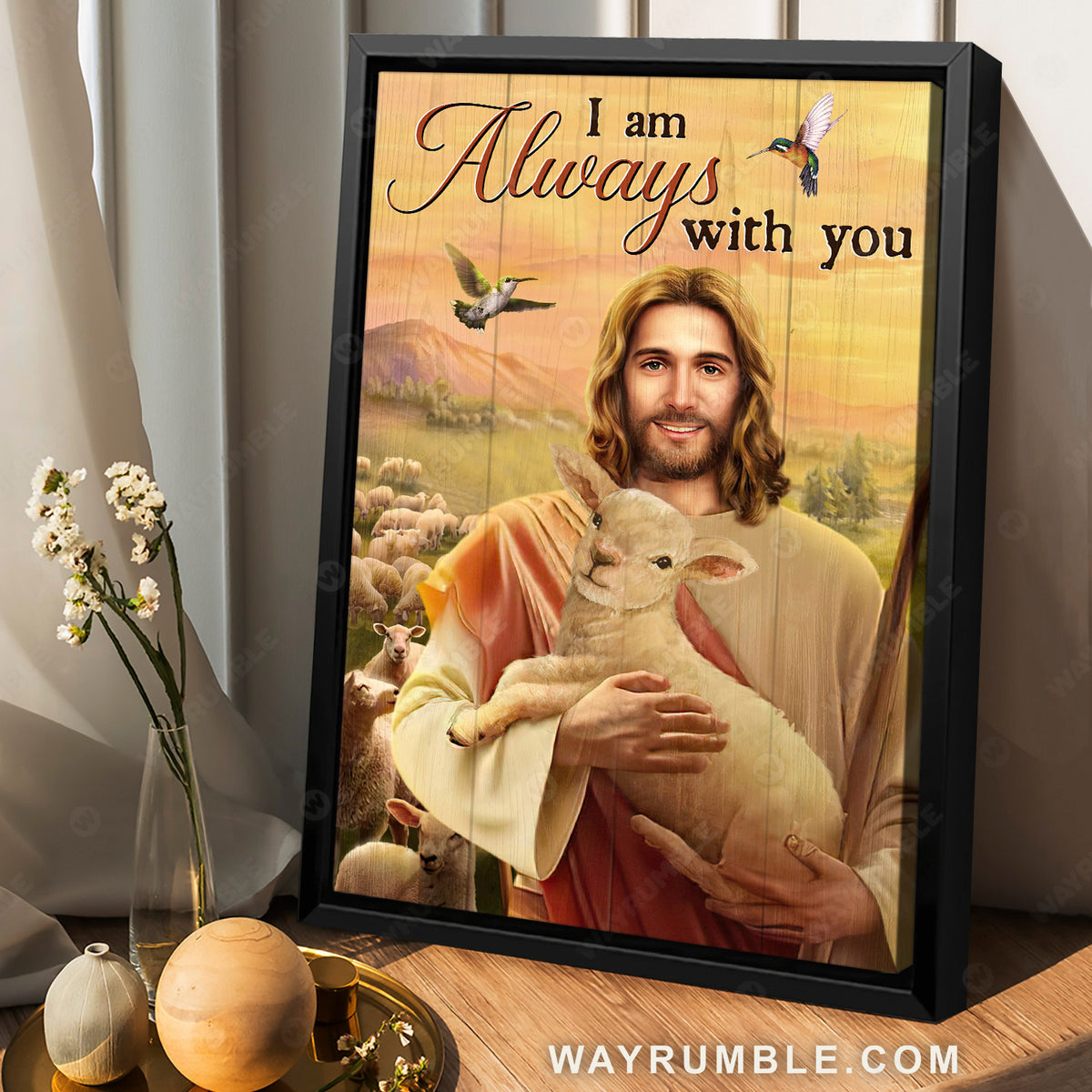 The world in his arm, Lamb of God, Hummingbird, I am always with you - Jesus Portrait Canvas Prints, Home Decor Wall Art