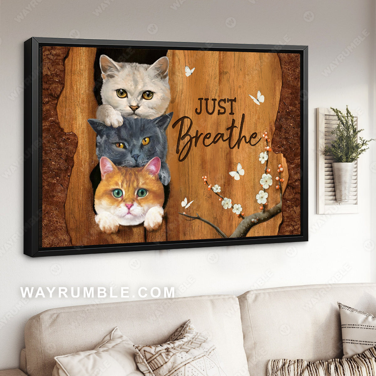 Little cat artwork, Wooden background, White flower, Just breathe - Jesus Landscape Canvas Prints, Christian Wall Art