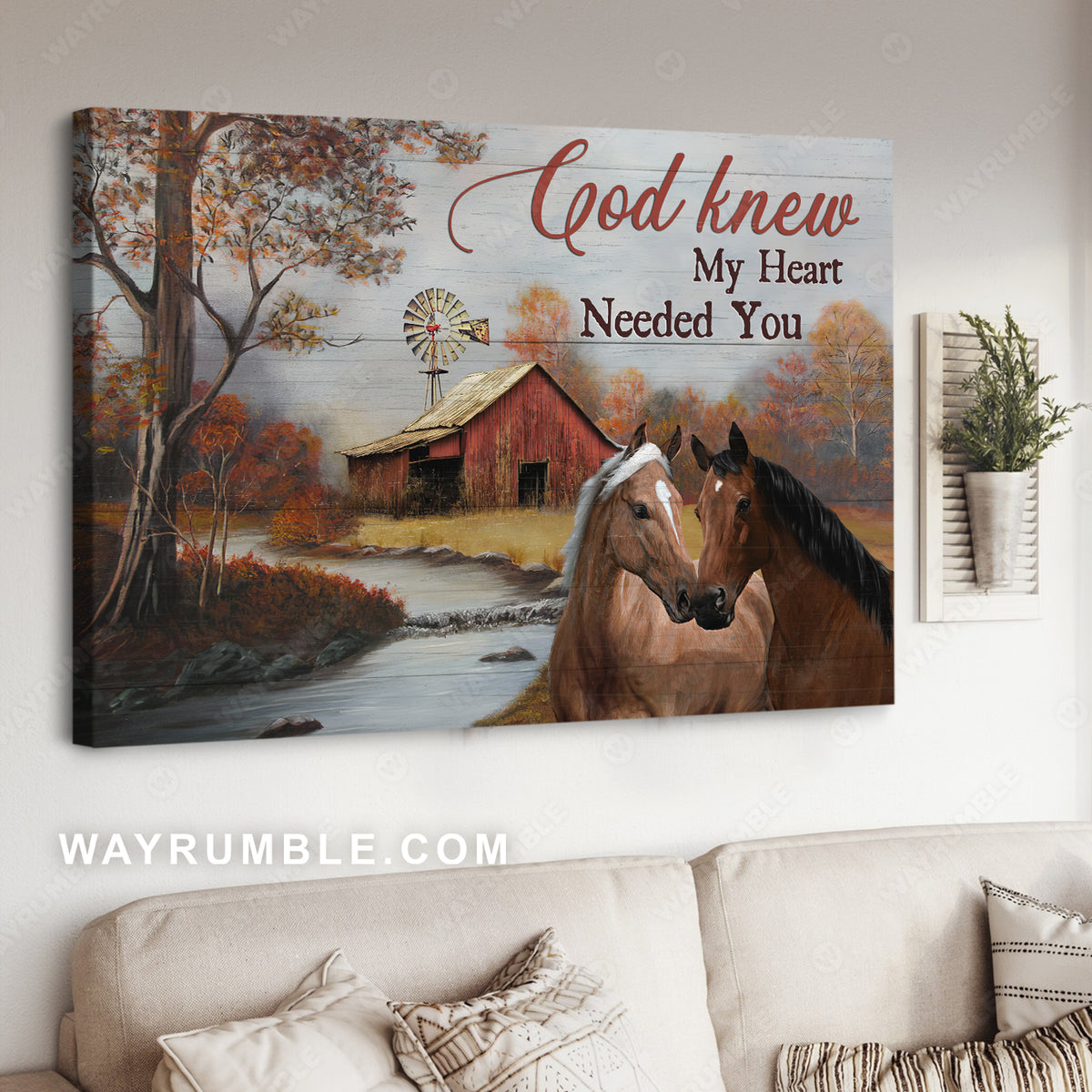 Brown horses drawing, River painting, Autumn forest, God knew my heart needed you - Jesus Landscape Canvas Prints, Christian Wall Art