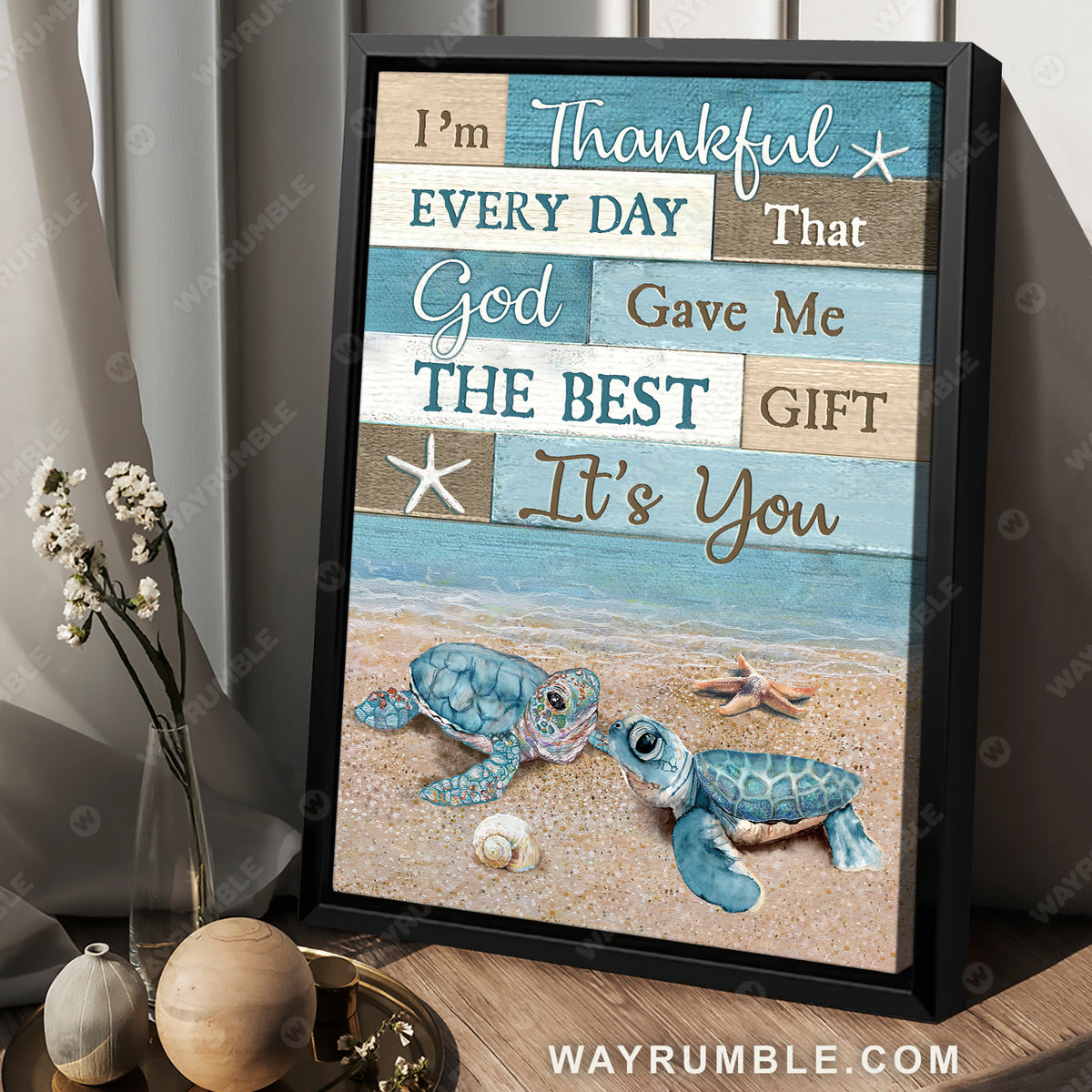 Blue sea turtle, Ocean painting, Starfish, I&#39;m thankful every day - Jesus Portrait Canvas Prints, Wall Art