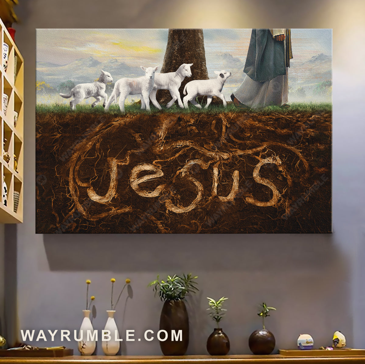 White lamb, Walking with Jesus, Amazing forest, Jesus - Jesus Landscape Canvas Prints, Christian Wall Art