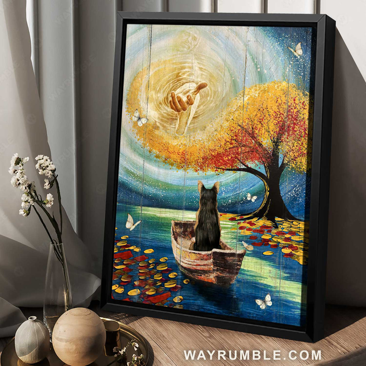 Magic tree, Beautiful lake, German Shepherd dog, Walking with Jesus - Jesus Portrait Canvas Prints, Christian Wall Art