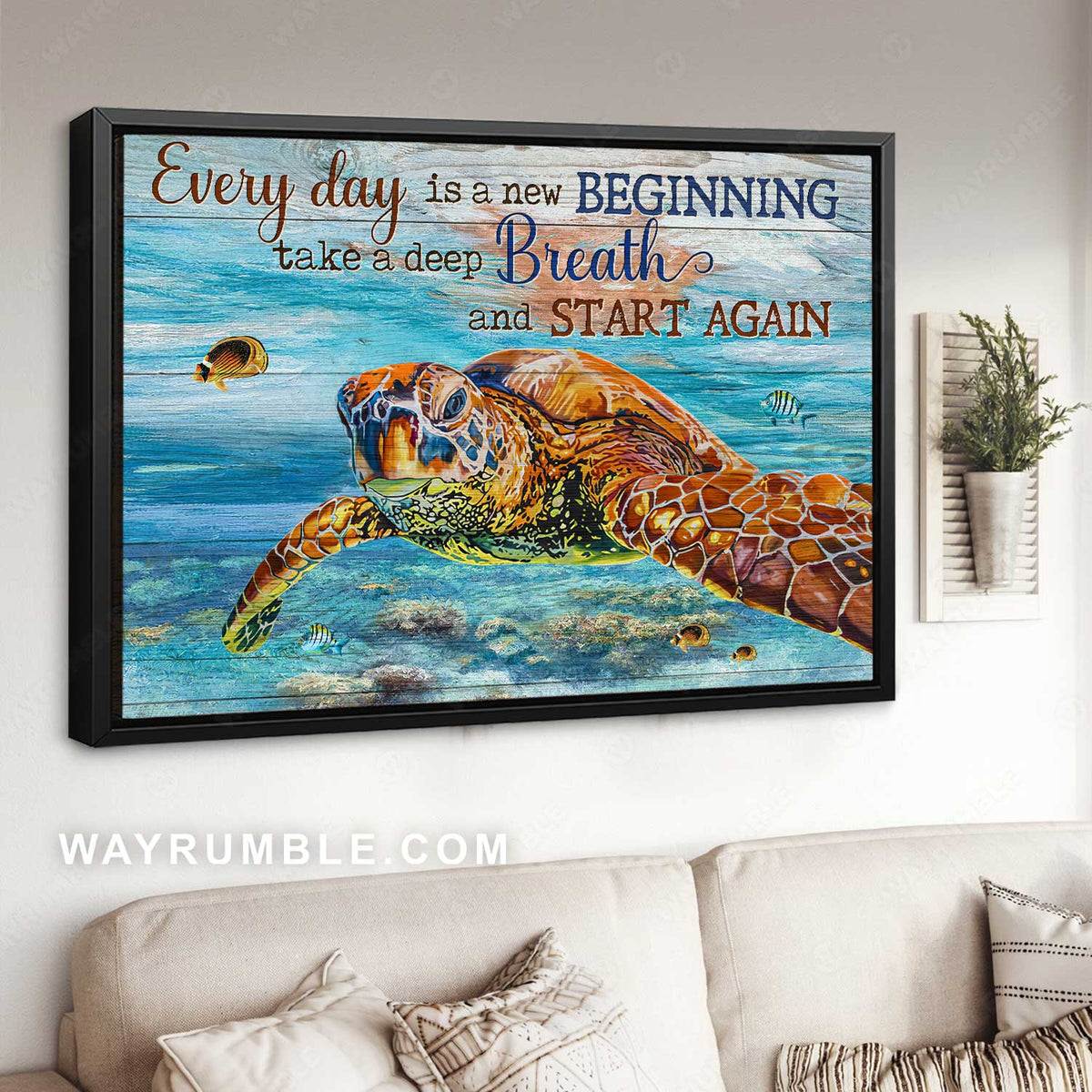 Oldest turtle painting, Stunning ocean, Every day is a new beginning - Jesus Landscape Canvas Prints, Home Decor Wall Art