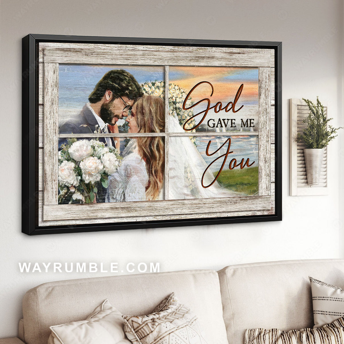 Beautiful wedding, Pretty sunset, White rose, God gave me you - Jesus Landscape Canvas Prints, Christian Wall Art