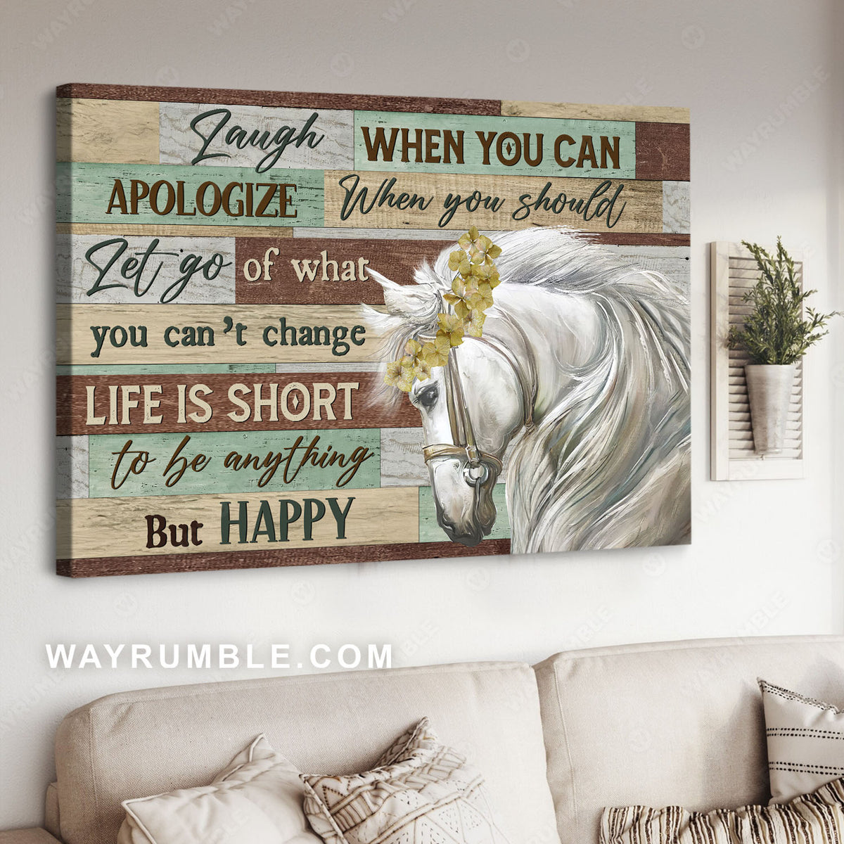 Pretty horse, Sunflower wreath, White horse, Laugh when you can - Jesus Landscape Canvas Prints, Christian Wall Art