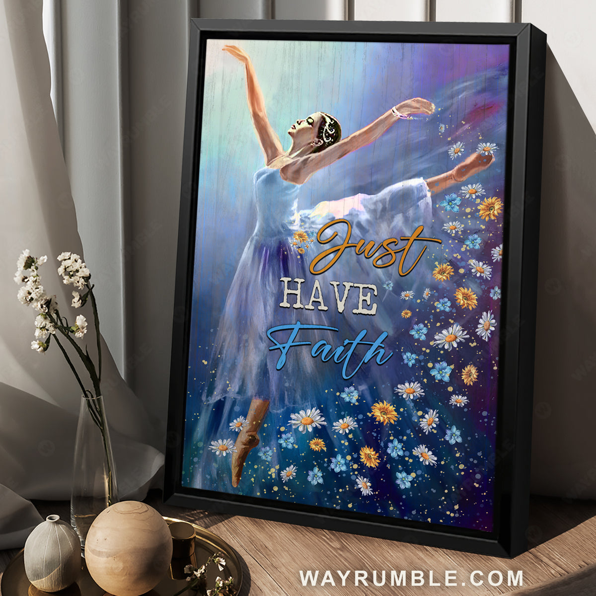Pretty ballet dancer, Flower background, Just have faith - Jesus Portrait Canvas Prints, Christian Wall Art