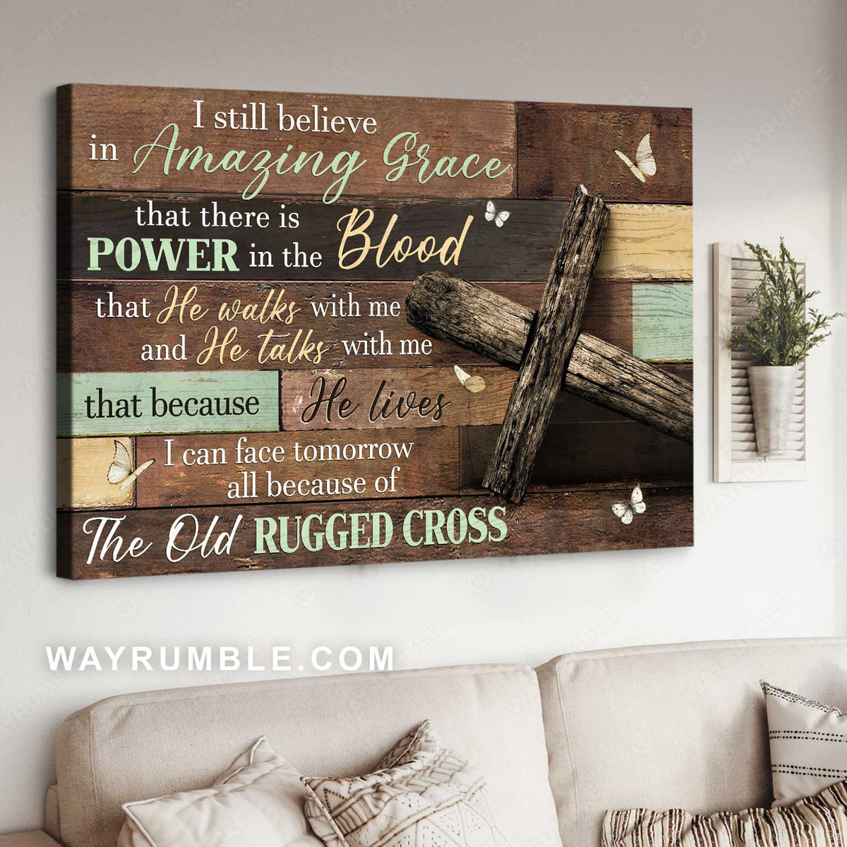 Antique cross, Wooden background, Butterfly, I still believe in amazing grace - Jesus Landscape Canvas Prints, Home Decor Wall Art