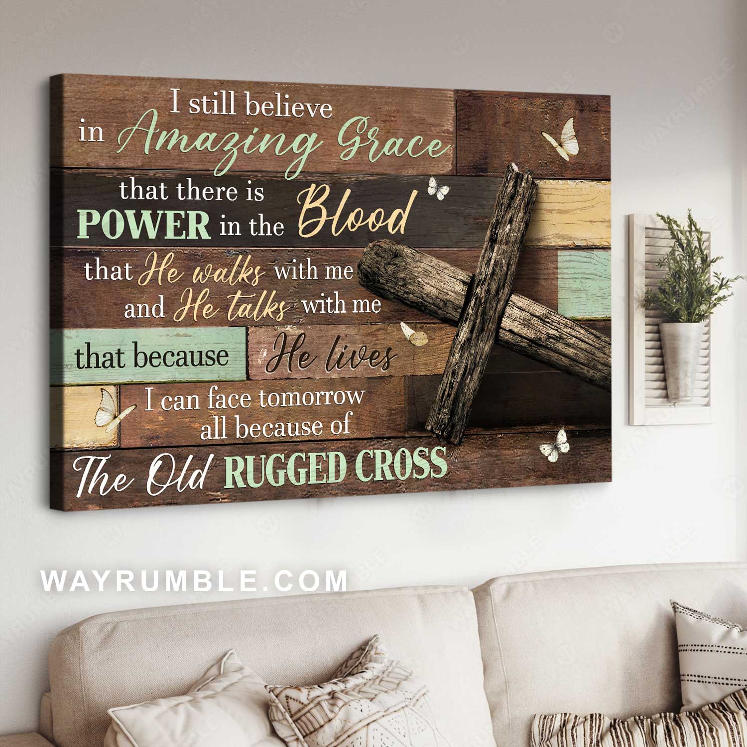 Antique cross, Wooden background, Butterfly, I still believe in amazing grace - Jesus Landscape Canvas Prints, Home Decor Wall Art