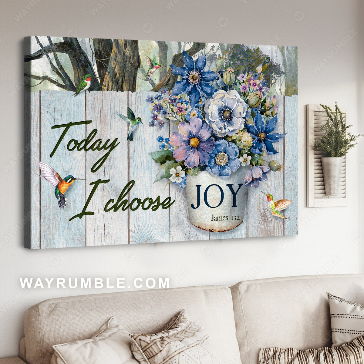 Little flower vase, Home Decoration, Hummingbird, Today I choose joy - Jesus Landscape Canvas Prints, Christian Wall Art