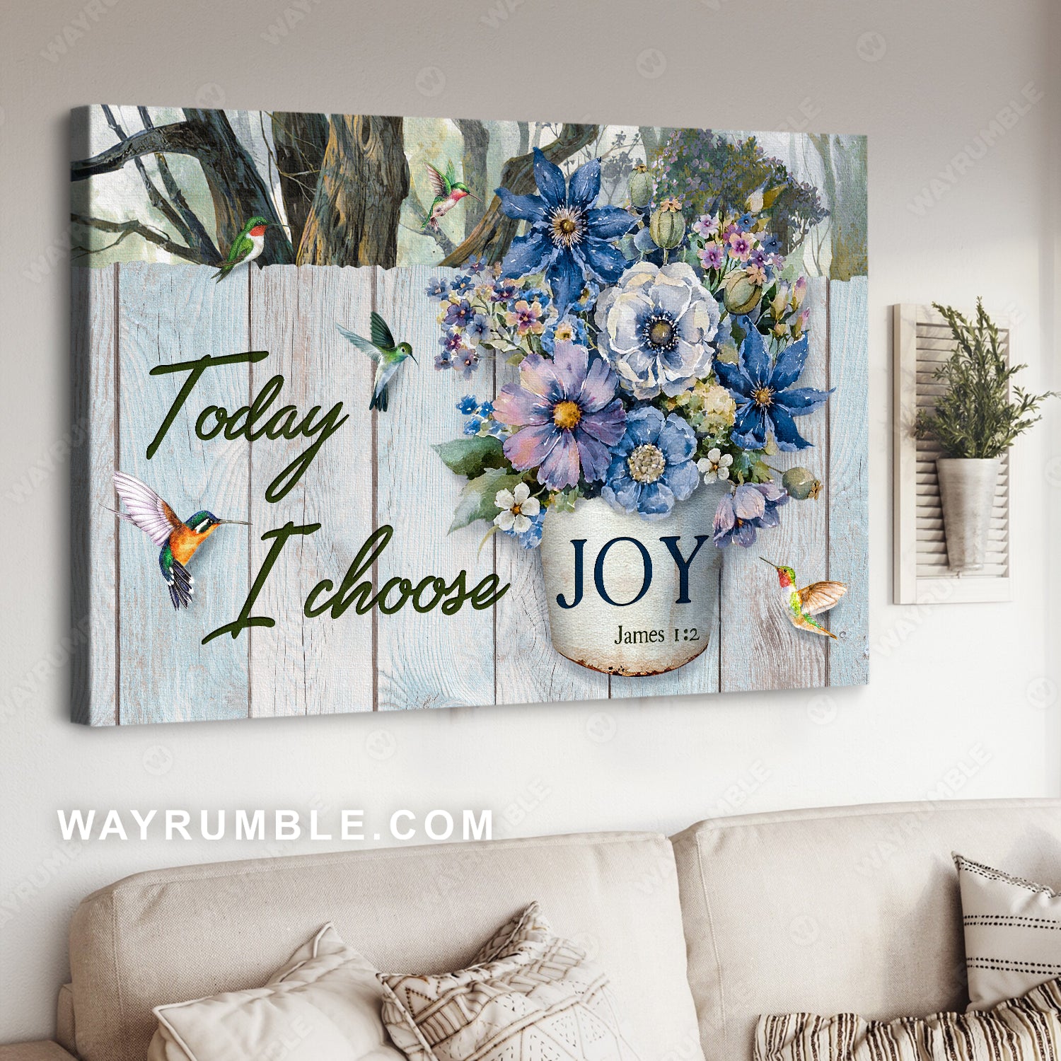 Little flower vase, Home Decoration, Hummingbird, Today I choose joy - Jesus Landscape Canvas Prints, Christian Wall Art