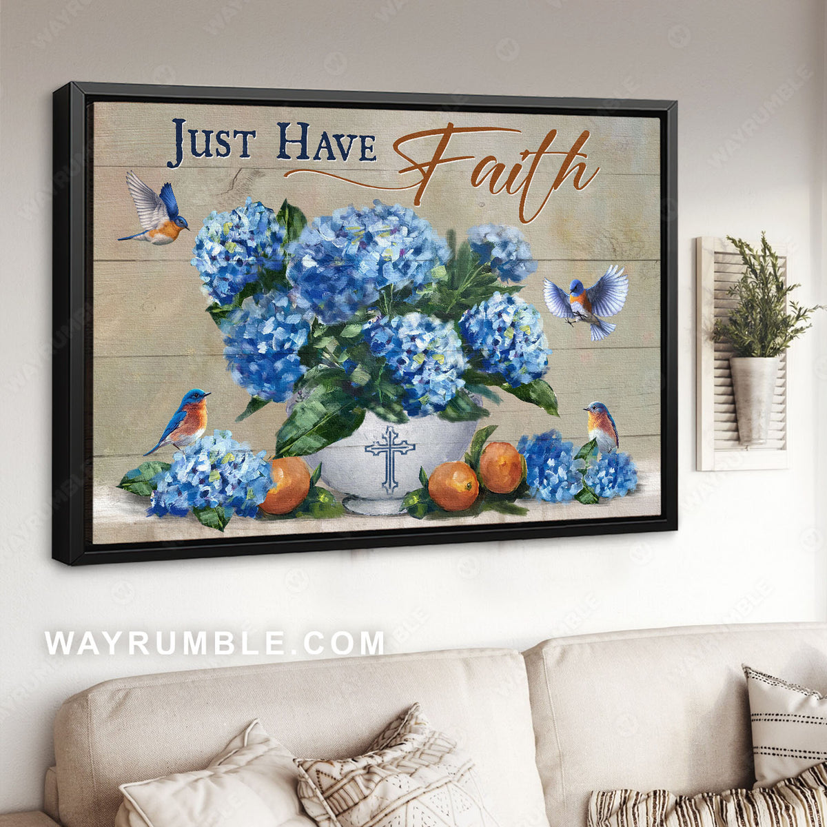 Pretty hydrangea vase, Unique hummingbird, Orange, Just have faith - Jesus Landscape Canvas Prints, Christian Wall Art