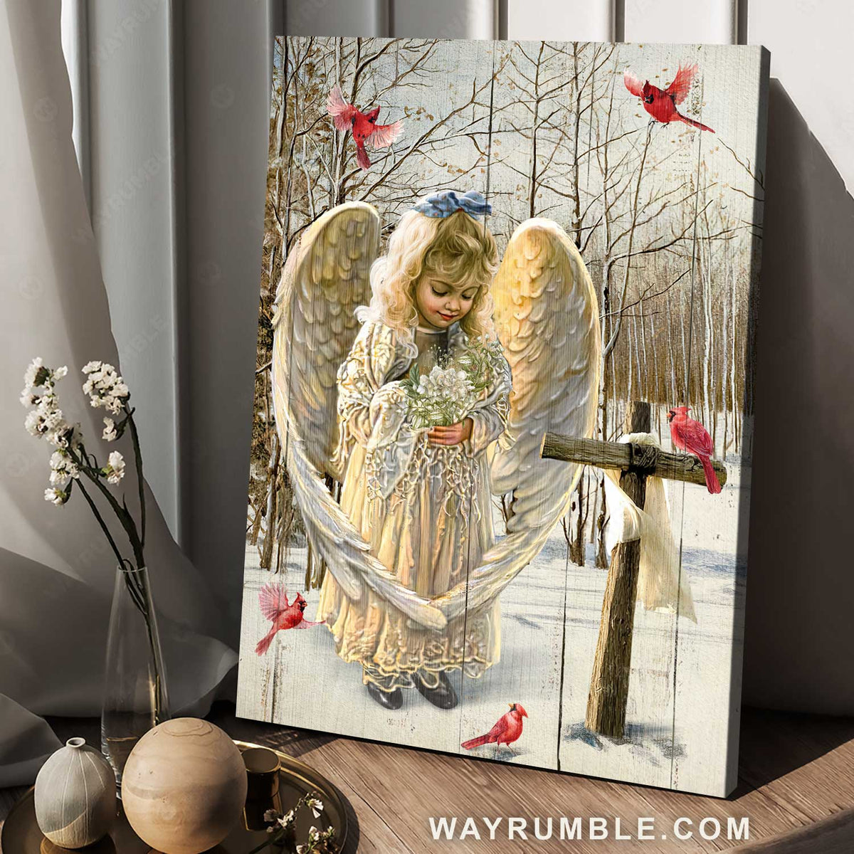 Little angel, Wooden cross, Beautiful forest, Cardinal drawing - Jesus Portrait Canvas Prints, Home Decor Wall Art