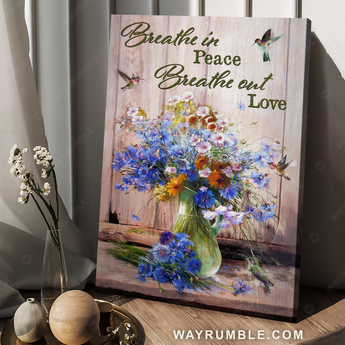 Pretty flower vase, Hummingbird, Flower lover, Breathe in peace - Jesus Portrait Canvas Prints, Christian Wall Art