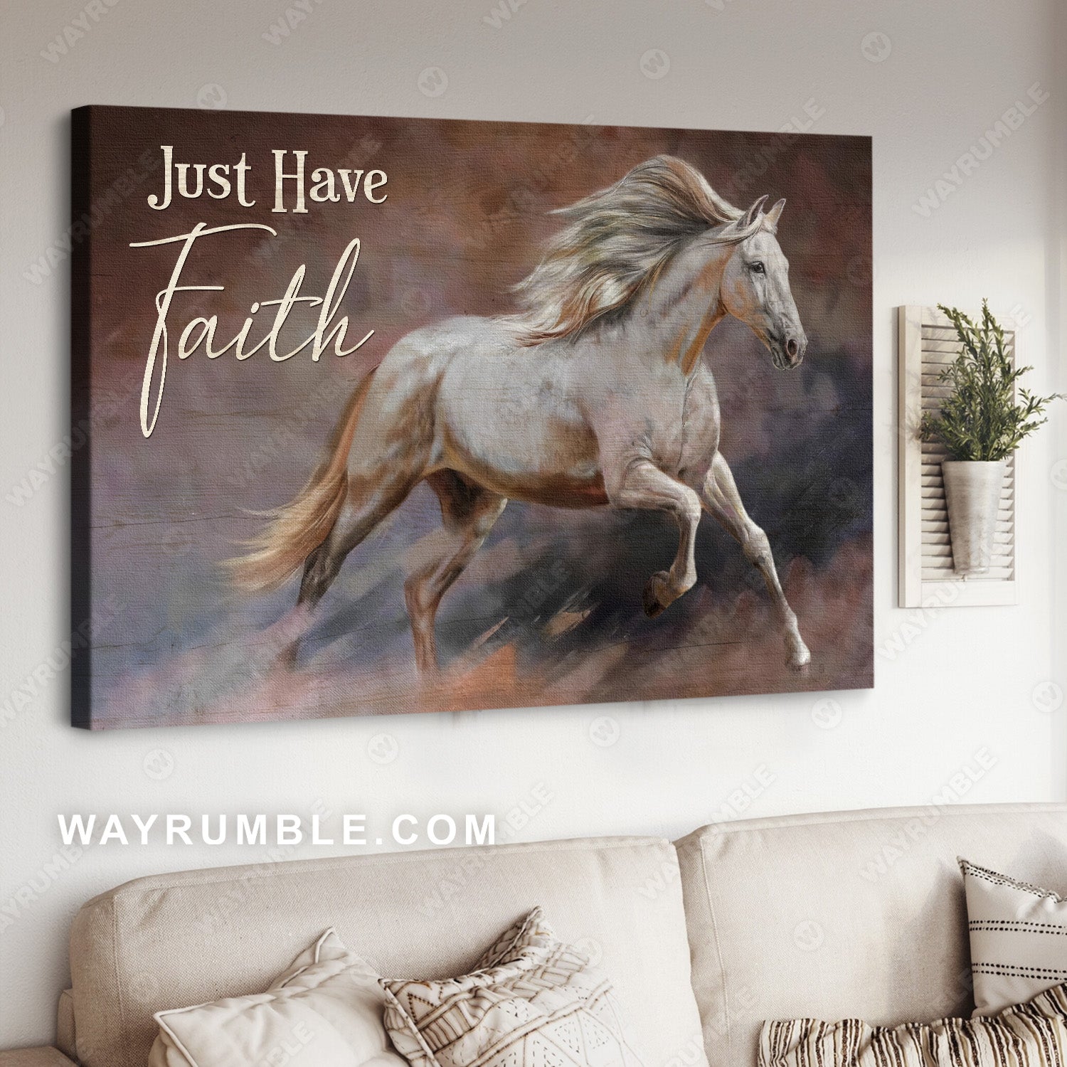 White horse painting, Running horse, Dark cloud, Just have faith - Jesus Landscape Canvas Prints, Christian Wall Art