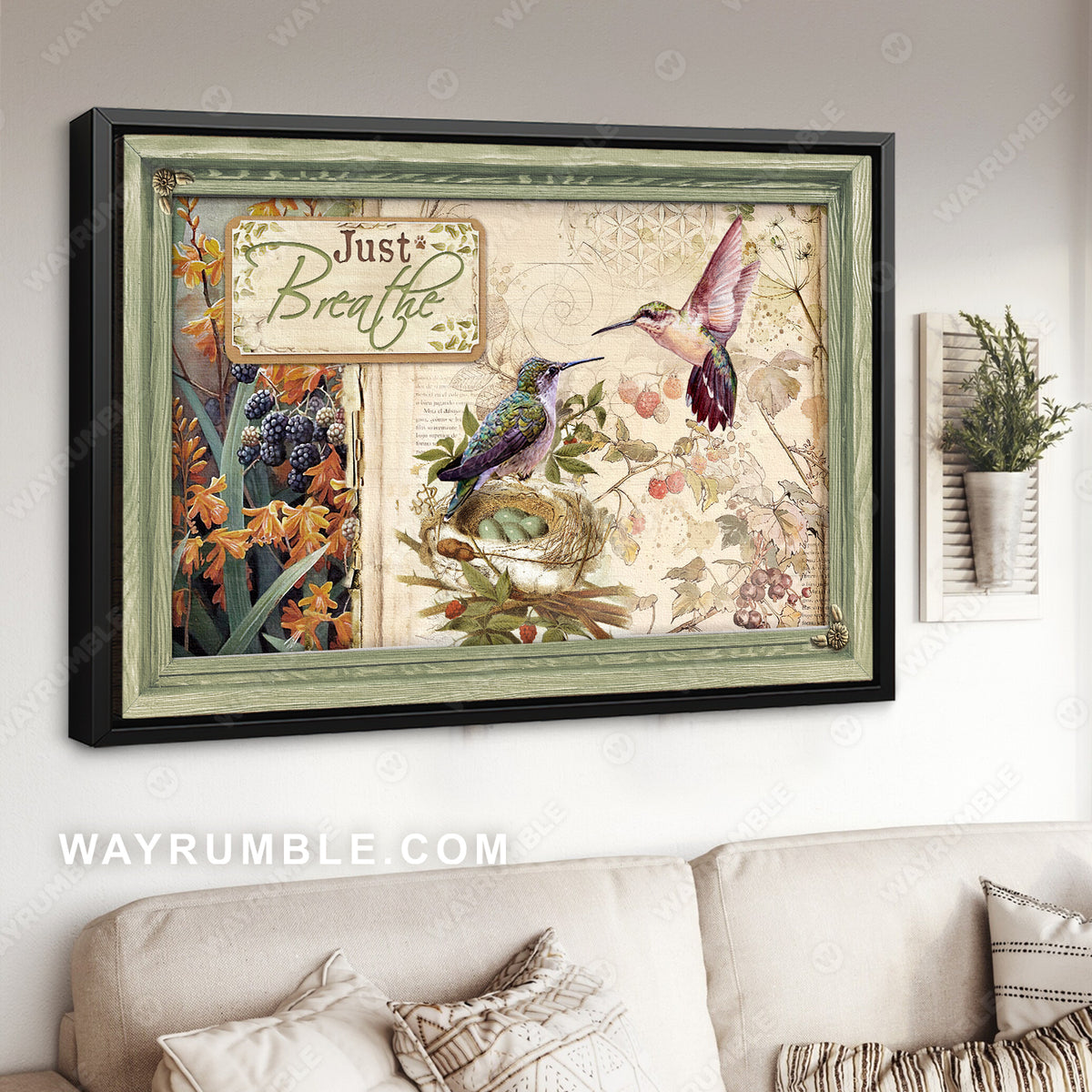 Unique hummingbird, Brilliant garden, Raspberry drawing, Just breathe - Jesus Landscape Canvas Prints, Christian Wall Art