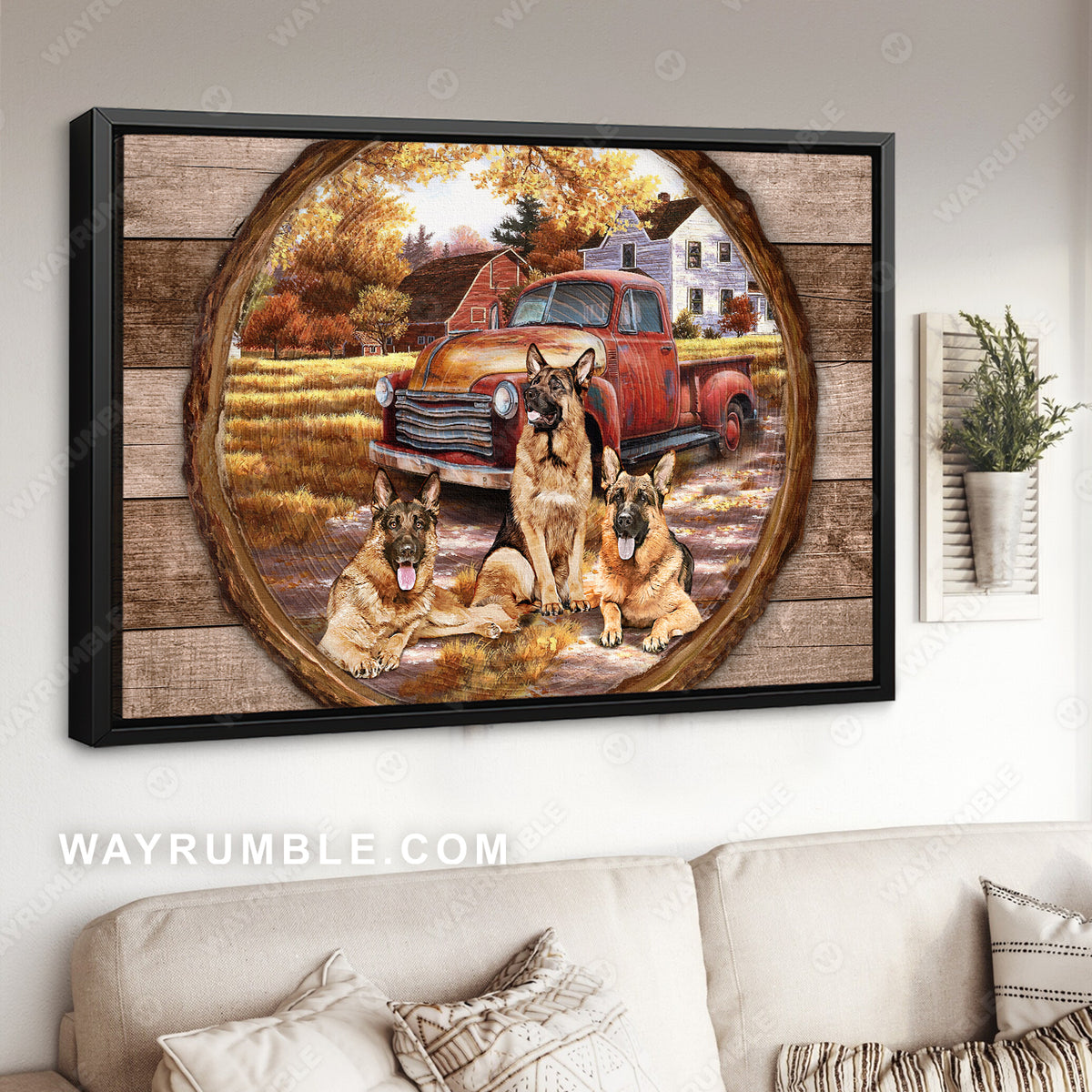 German Shepherd dogs, Ladybug car, Autumn park - German shepherd Landscape Canvas Prints, Wall Art
