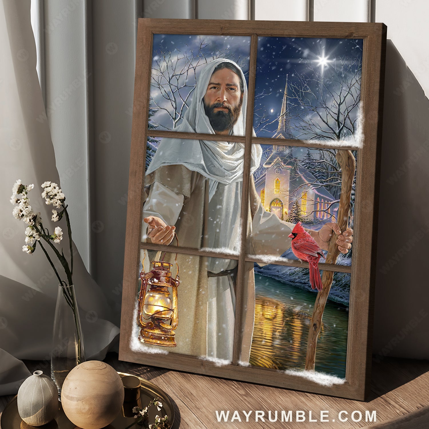 Blue night, Beautiful Jesus drawing, Pretty lantern, Lucky cardinal - Jesus Portrait Canvas Prints, Home Decor Wall Art