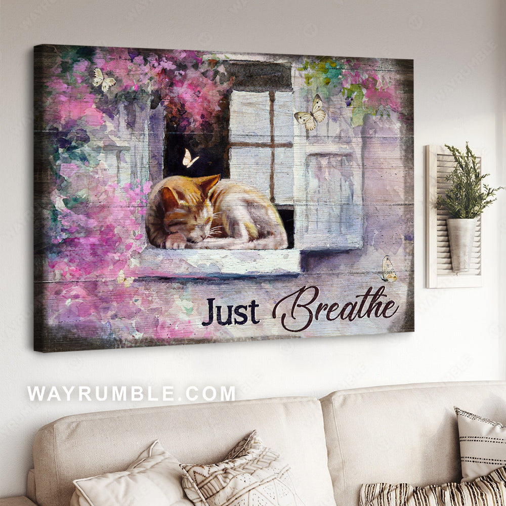 Pink flower garden, Little cat, White butterfly, Just breathe - Jesus Landscape Canvas Prints, Christian Wall Art
