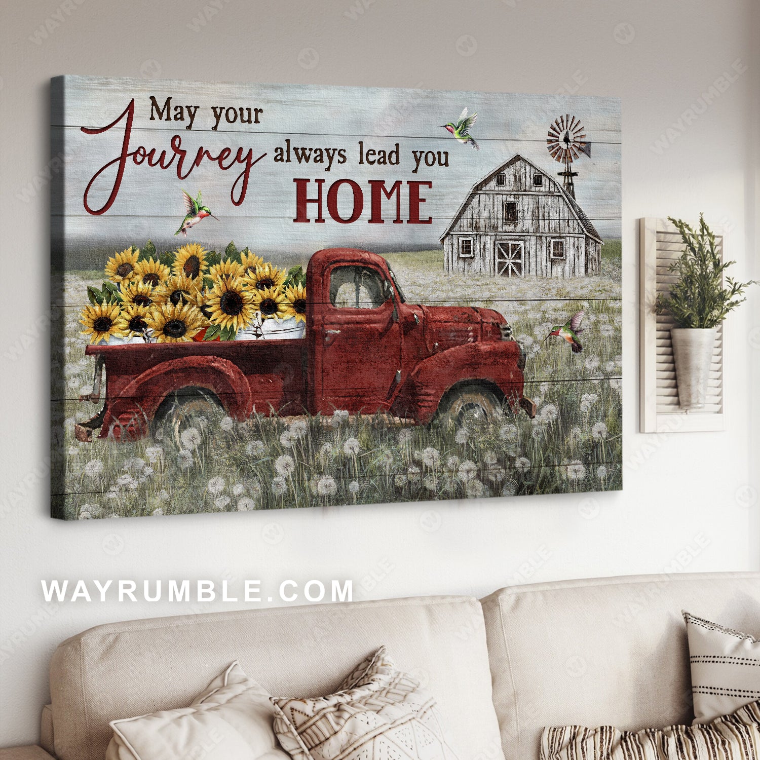 Dandelion field, Watercolor ladybug, May your journey always lead you home - Jesus Landscape Canvas Prints, Home Decor Wall Art