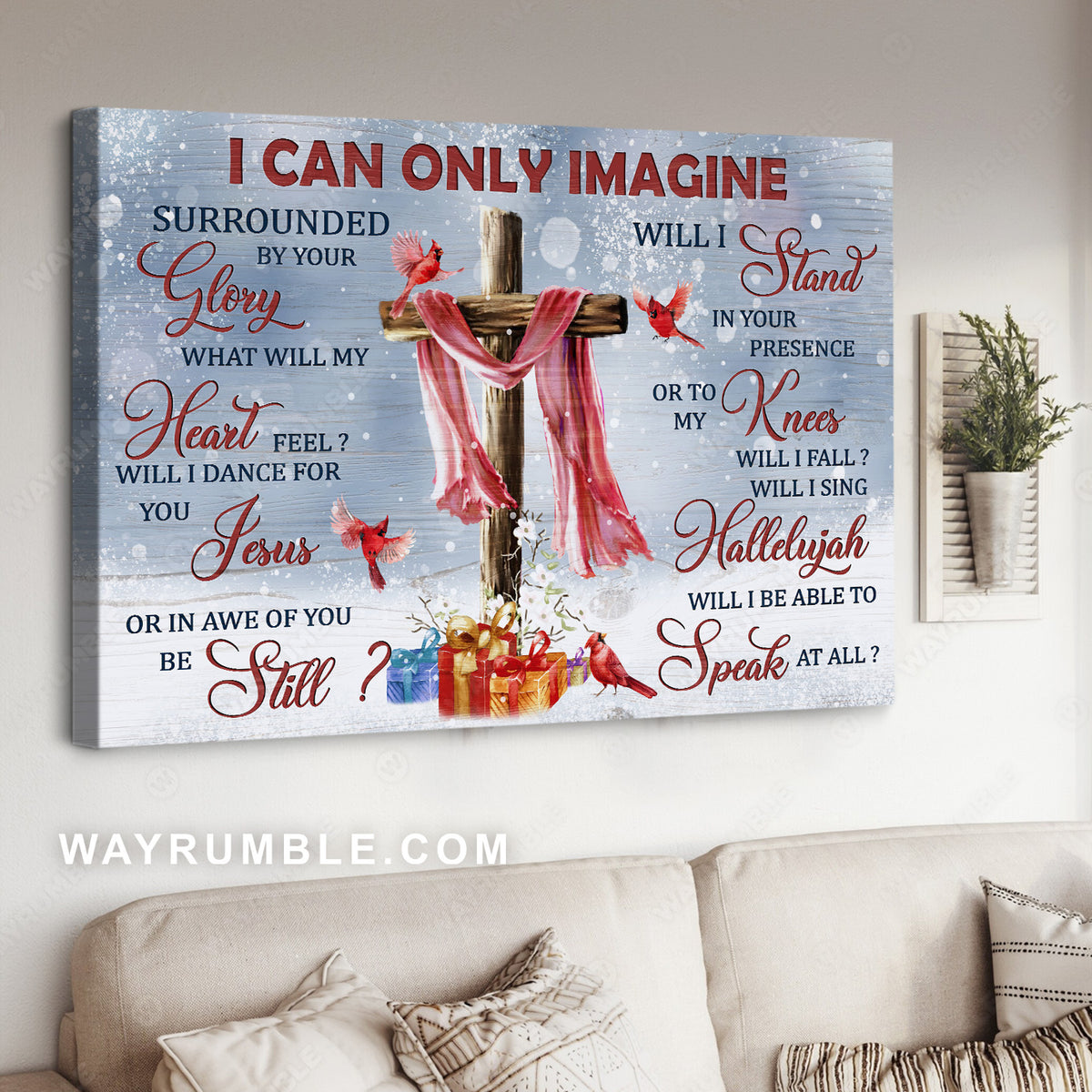 Beautiful cross, Pretty cardinal, Christmas painting, I can only imagine - Jesus Landscape Canvas Prints, Home Decor Wall Art