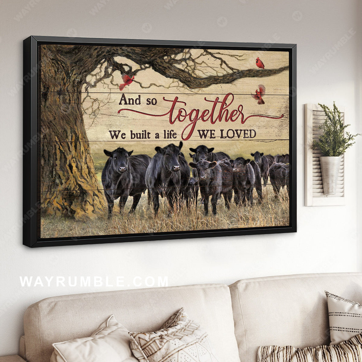 Black cow drawing, Red cardinal, And so together we built a life we loved - Jesus Landscape Canvas Prints, Home Decor Wall Art