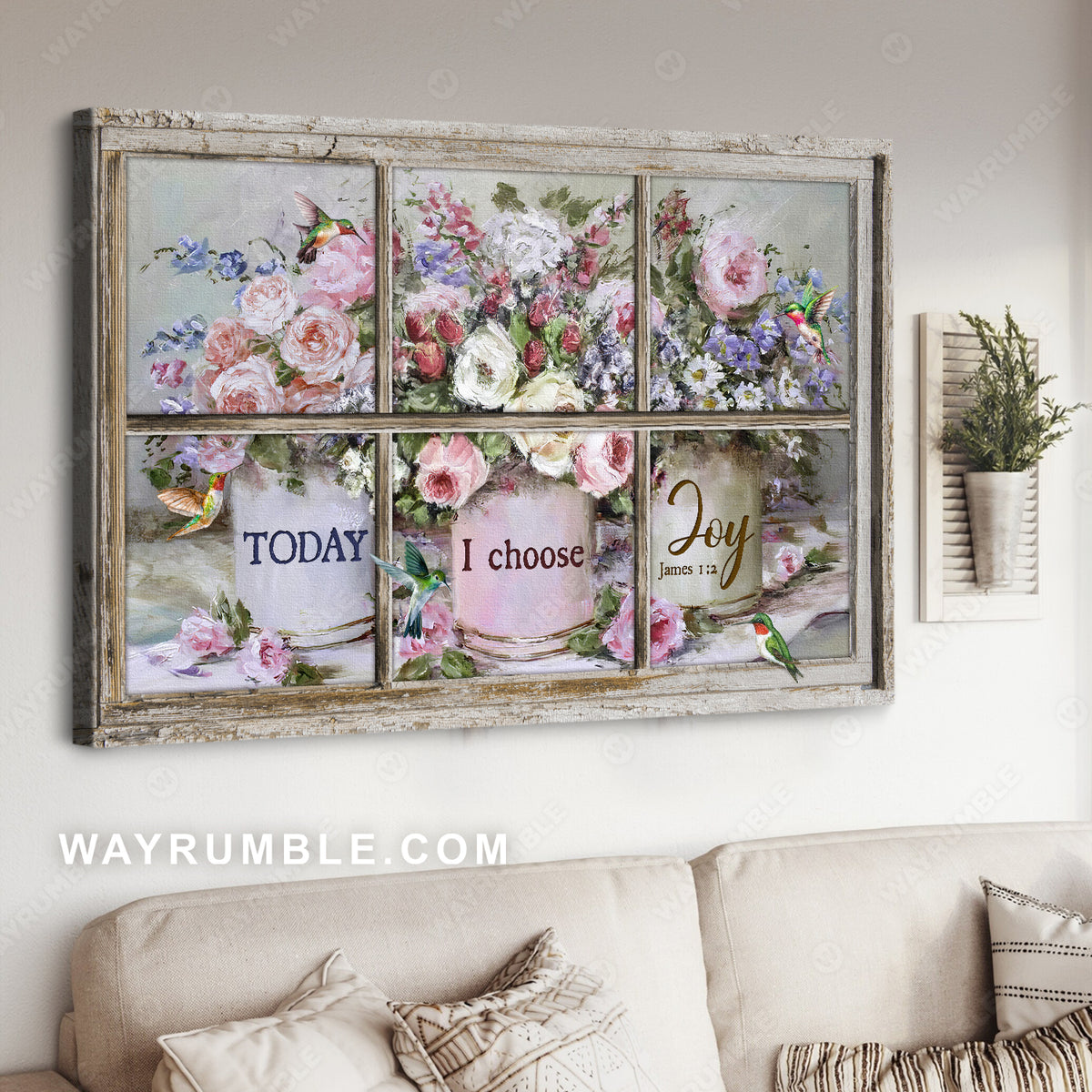 Pastel rose, Watercolor flower, Pretty hummingbird, Today I choose joy - Jesus Landscape Canvas Prints, Christian Wall Art