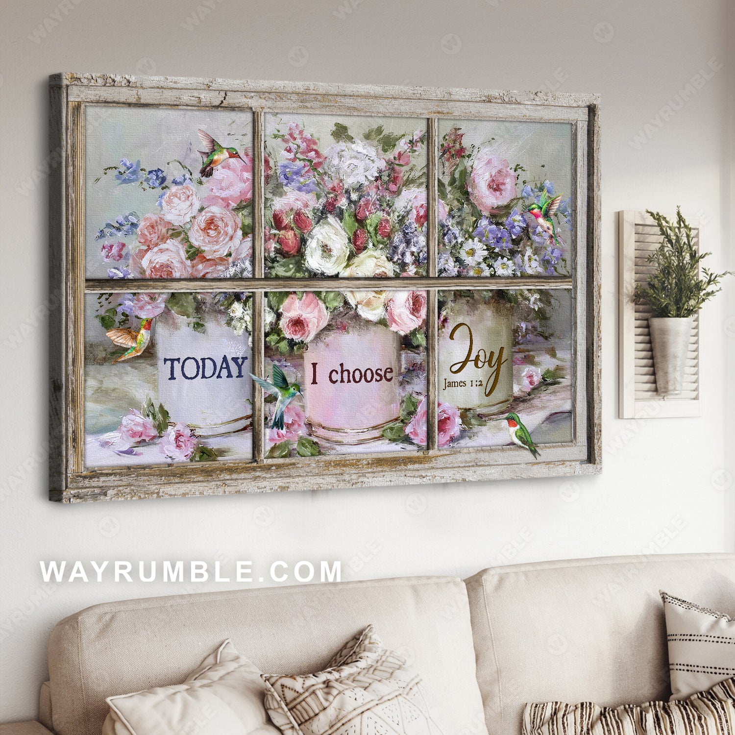 Pastel rose, Watercolor flower, Pretty hummingbird, Today I choose joy - Jesus Landscape Canvas Prints, Christian Wall Art