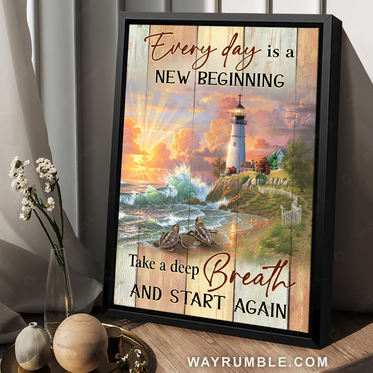 Amazing sunset, Sea turtle, Beautiful lighthouse, Every day is new beginning - Jesus Portrait Canvas Prints, Christian Wall Art