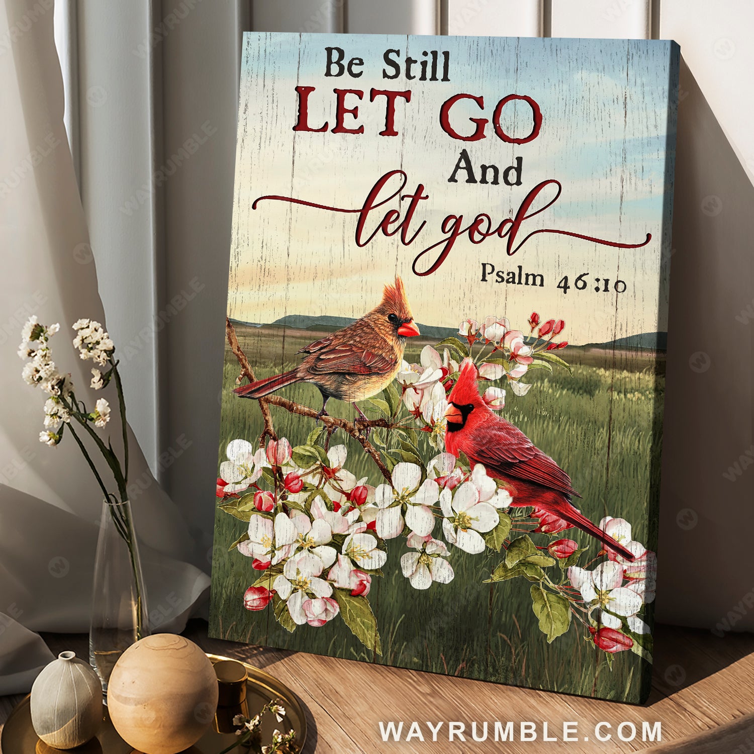 Grass field, Cardinal couple, Be still let go and let God - Jesus Portrait Canvas Prints, Christian Wall Art