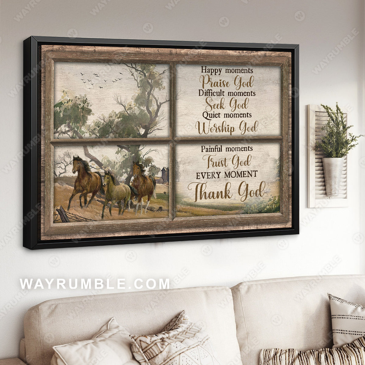 Countryside painting, Running horse, Tree, Every moment, Thank God - Jesus Landscape Canvas Prints, Christian Wall Art
