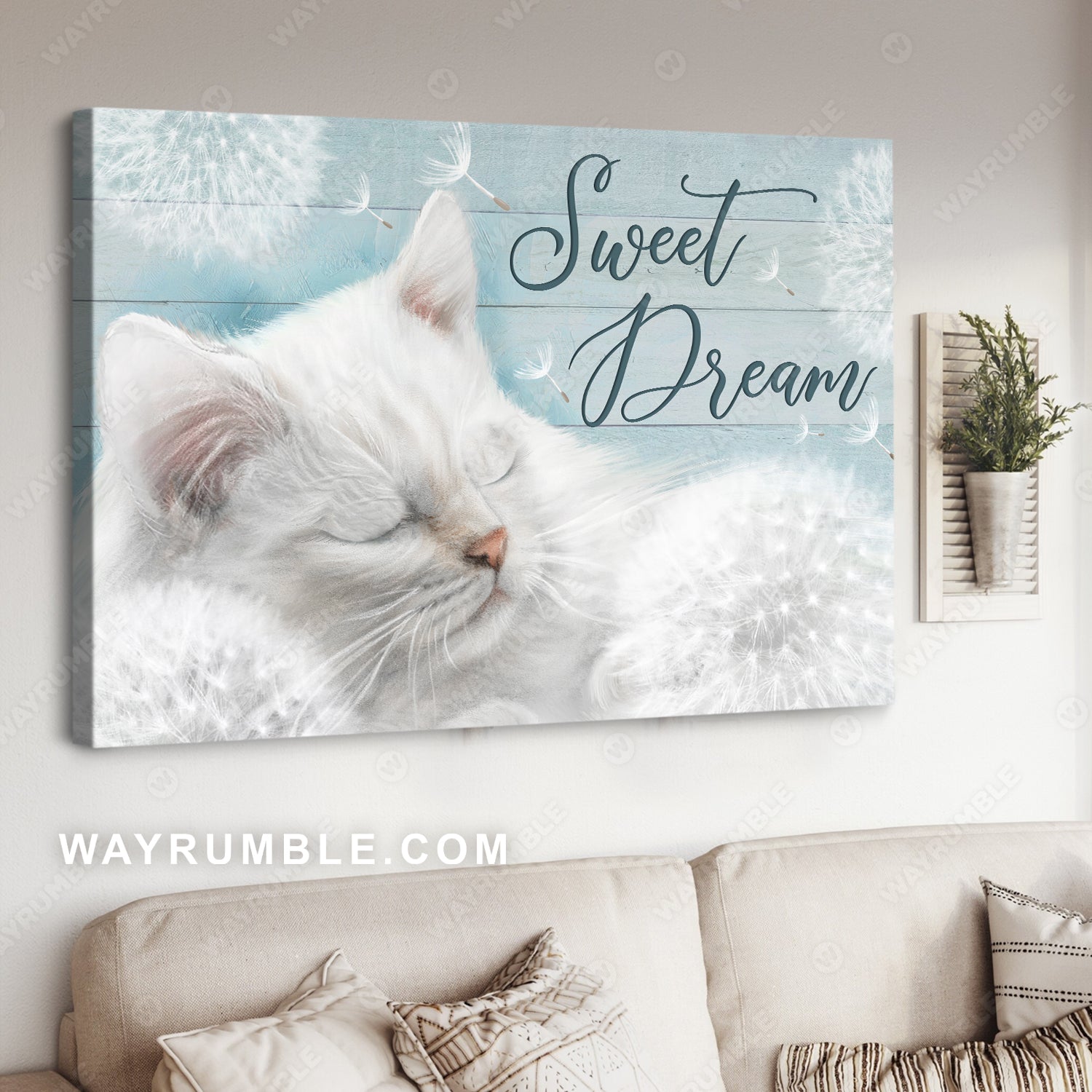 Beautiful Dandelion, Cute white cat, Sweet dream - Jesus Landscape Canvas Prints, Christian Wall Art