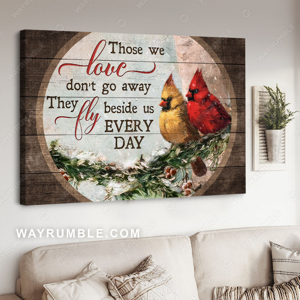 Red cardinal, Christmas wreath, Circle frame, Those we love don&#39;t go away - Jesus Landscape Canvas Prints, Wall Art