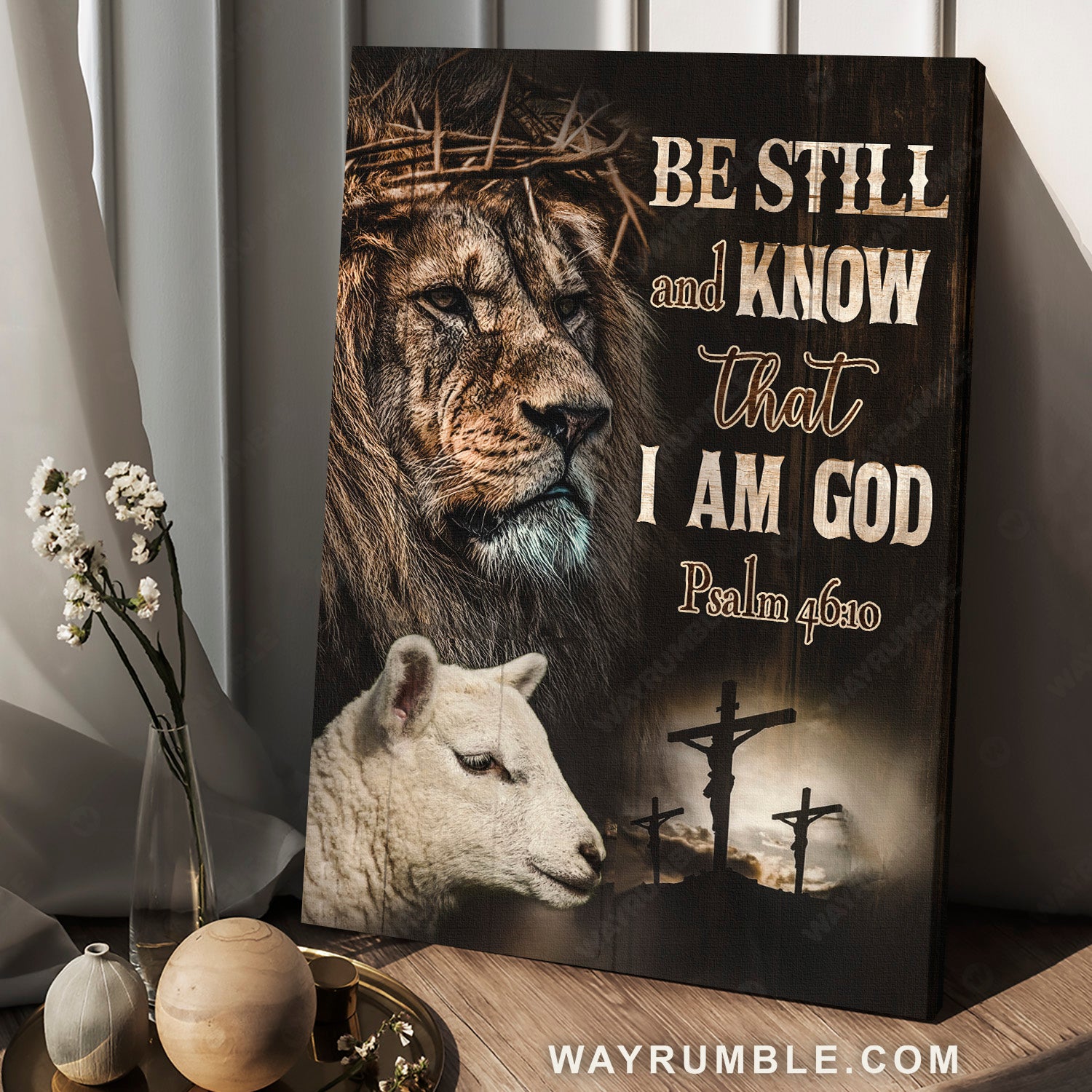 Lion of Judah, Stunning lion, White lamb, Be still and know that I am God - Jesus Portrait Canvas Prints, Home Decor Wall Art