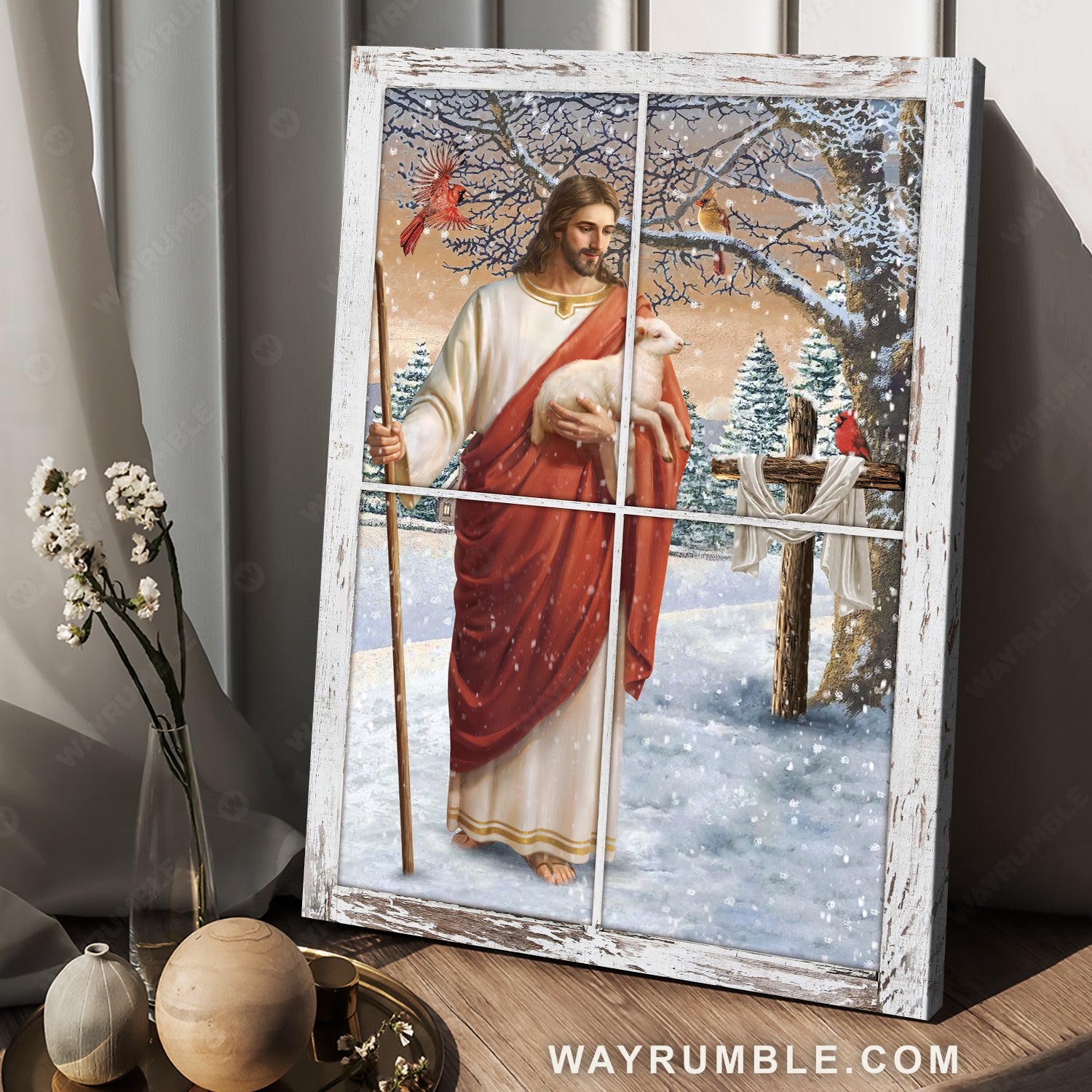 Amazing Jesus, Little lamb, Christmas vibe, Beautiful forest painting - Jesus Portrait Canvas Prints, Home Decor Wall Art