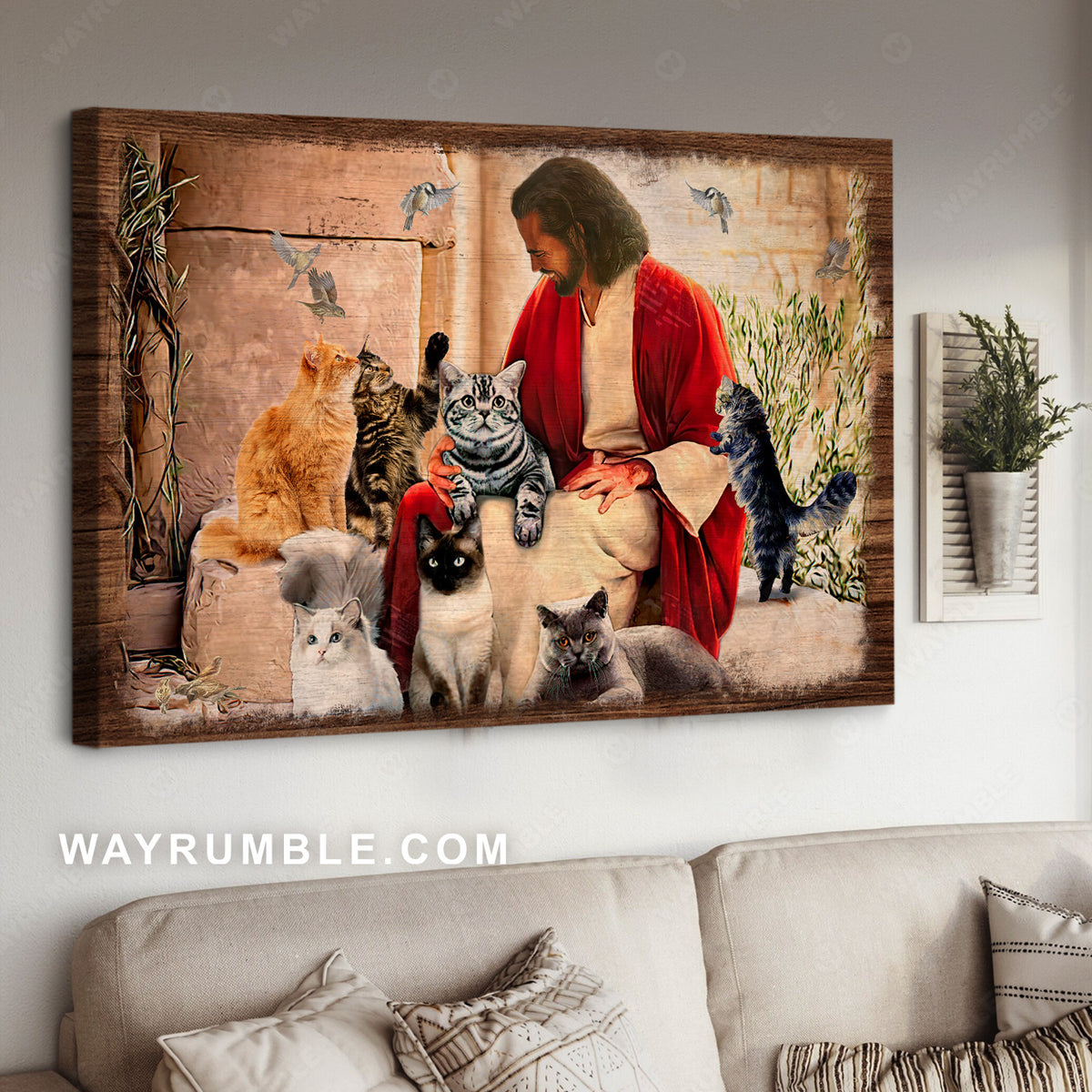 Gift for cat lover, Stunning Jesus drawing, Walking with Jesus - Jesus Landscape Canvas Prints, Home Decor Wall Art