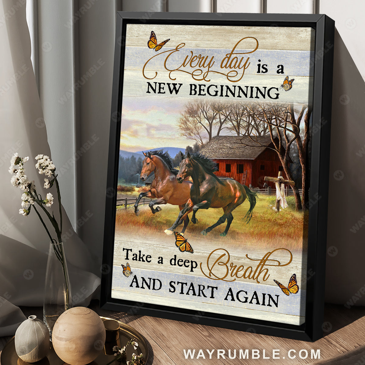 Running horses, Countryside painting, Meadow land, Every day is a new beginning - Jesus Portrait Canvas Prints, Christian Wall Art