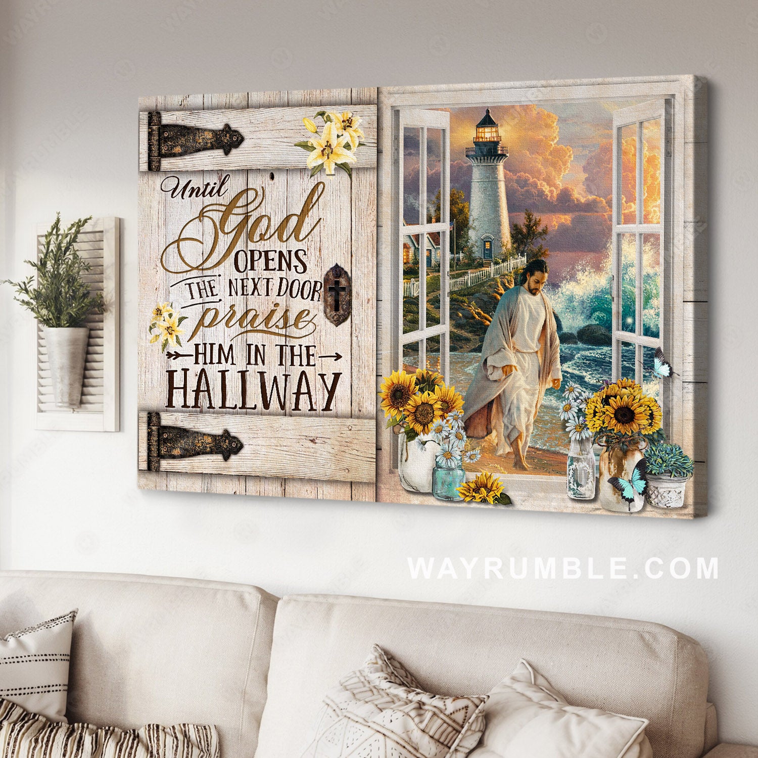 Amazing ocean, Jesus walking on water, Sunflower, Until God opens the door - Jesus Landscape Canvas Prints, Home Decor Wall Art