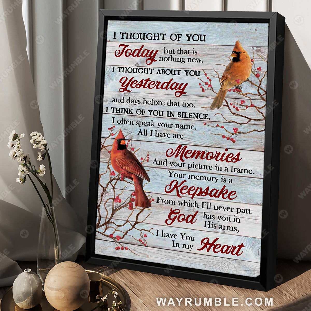 Cardinal drawing, Red cranberry, Pastel background, I thought of you today - Jesus Portrait Canvas Prints, Christian Wall Art