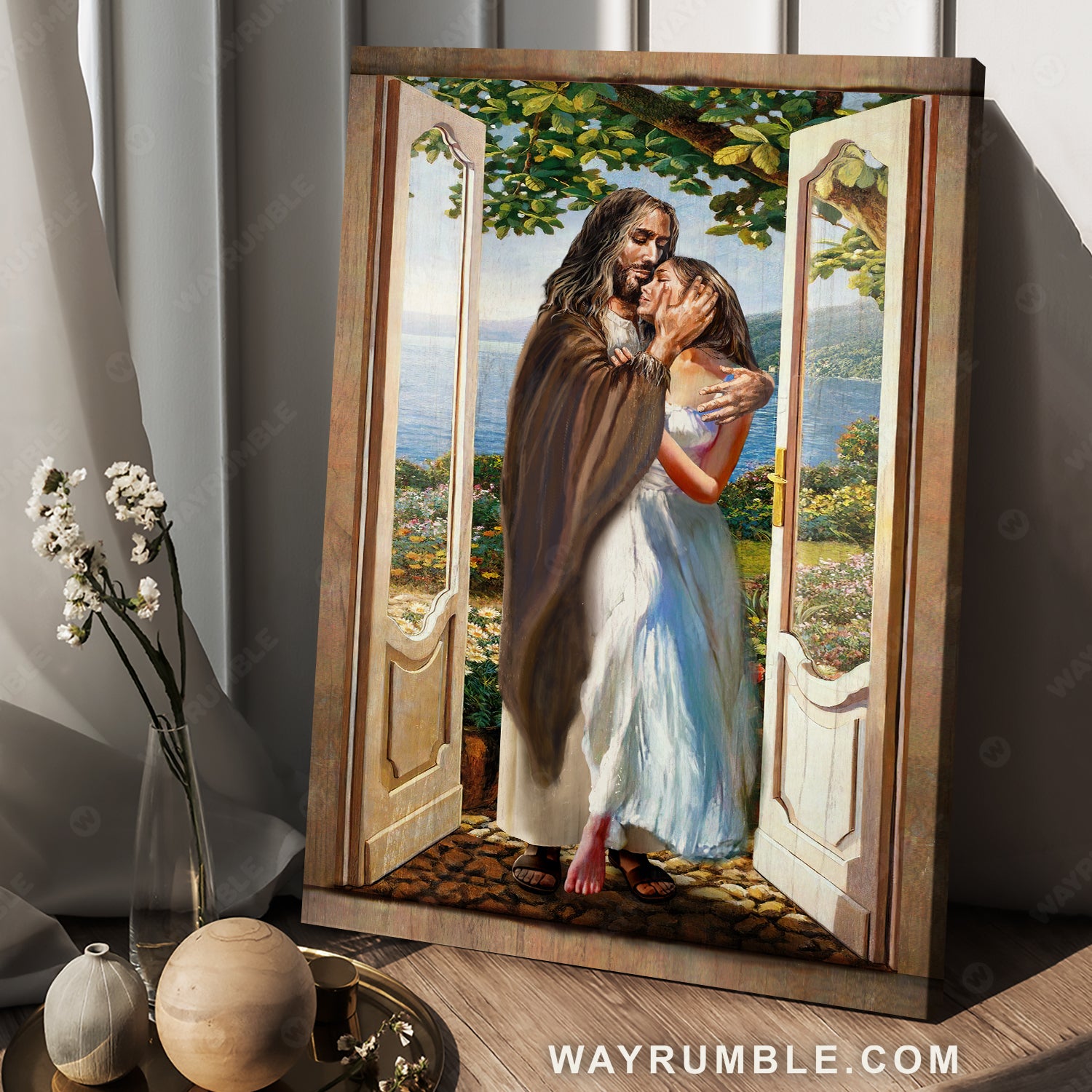 Amazing painting, Pretty girl, Beautiful forest, Walking with Jesus - Jesus Portrait Canvas Prints, Christian Wall Art