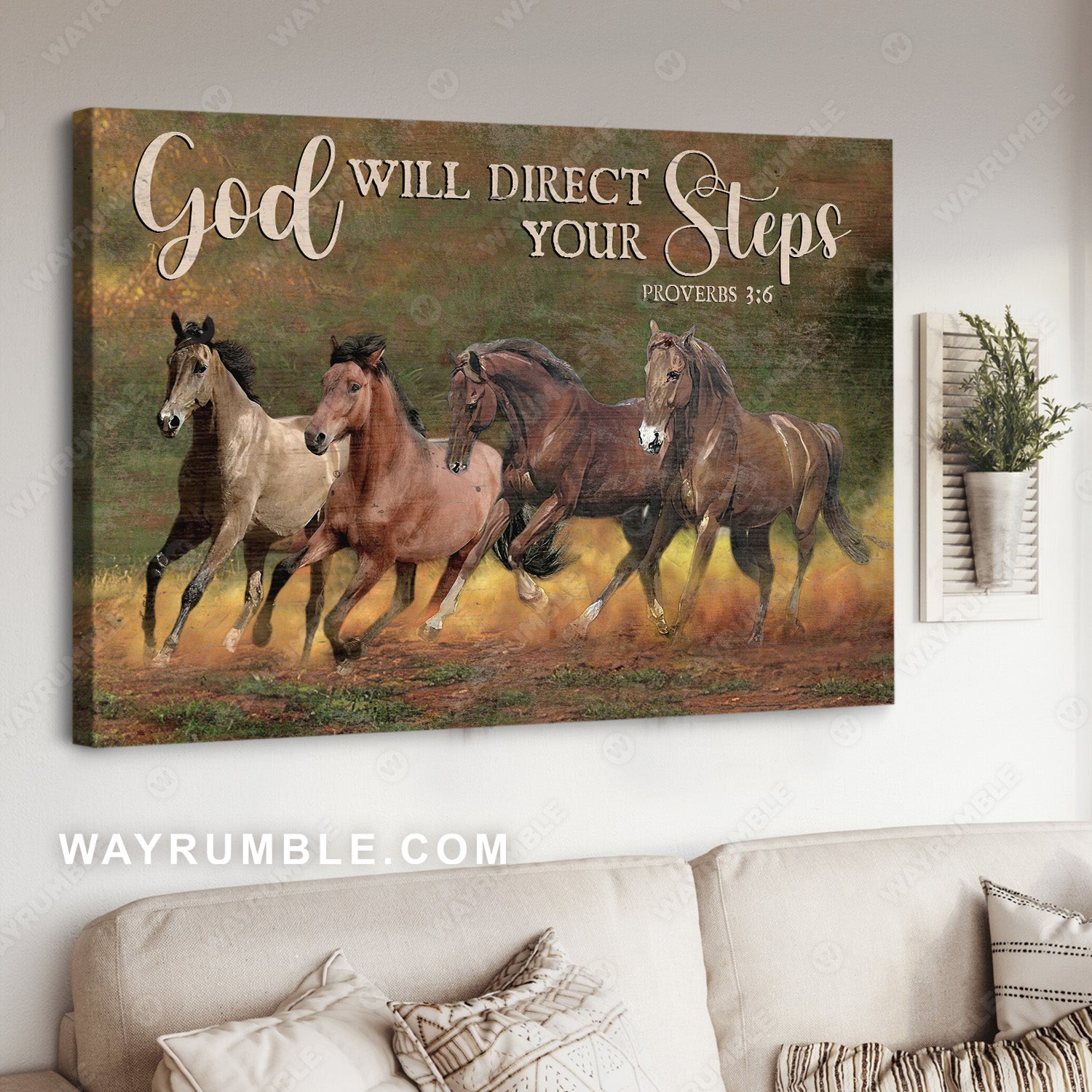 Quarter horses, Rice field, God will direct your steps - Jesus Landscape Canvas Prints, Wall Art