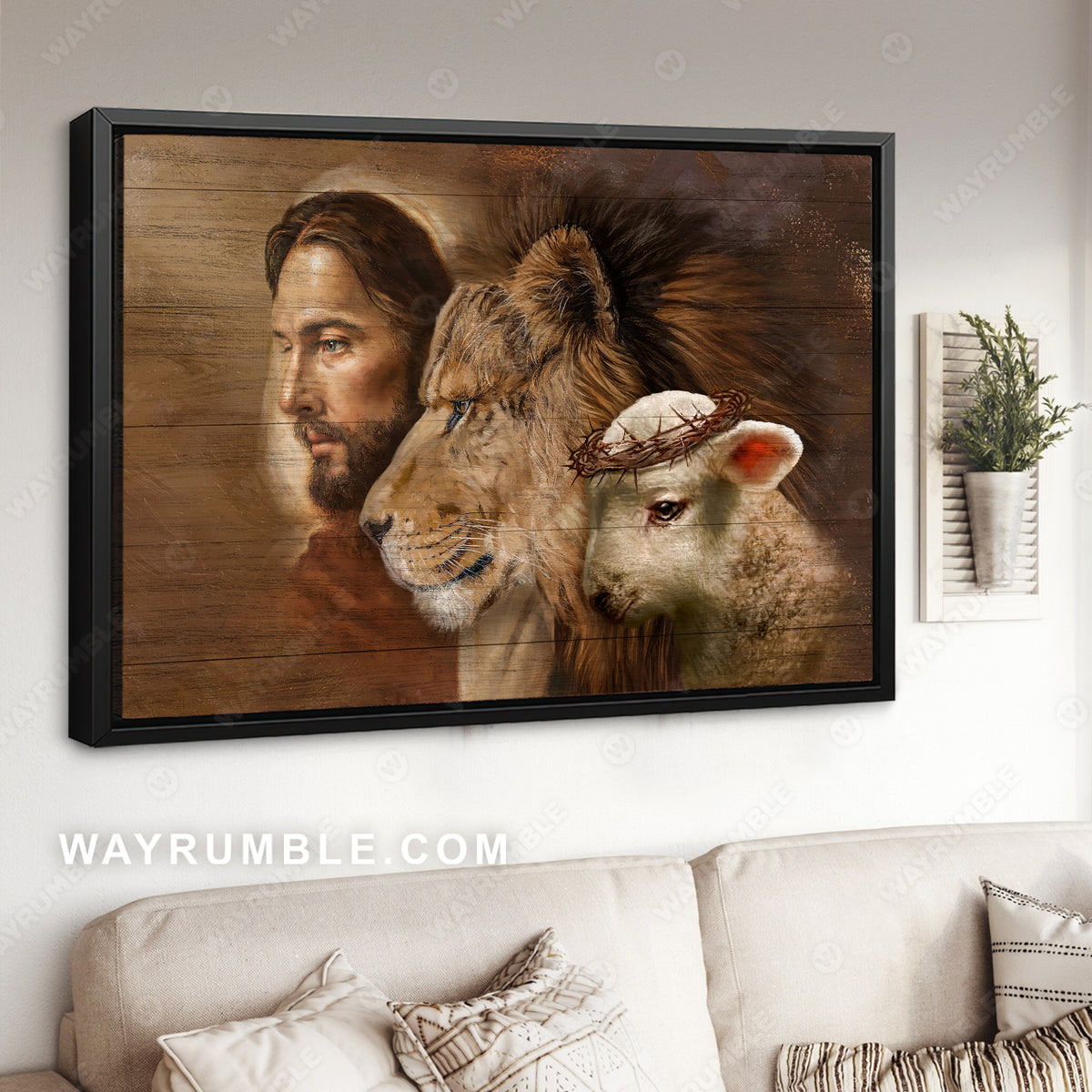 Animal of God, Little lamb, Beautiful lion, Stunning Jesus artwork - Jesus Landscape Canvas Prints, Home Decor Wall Art