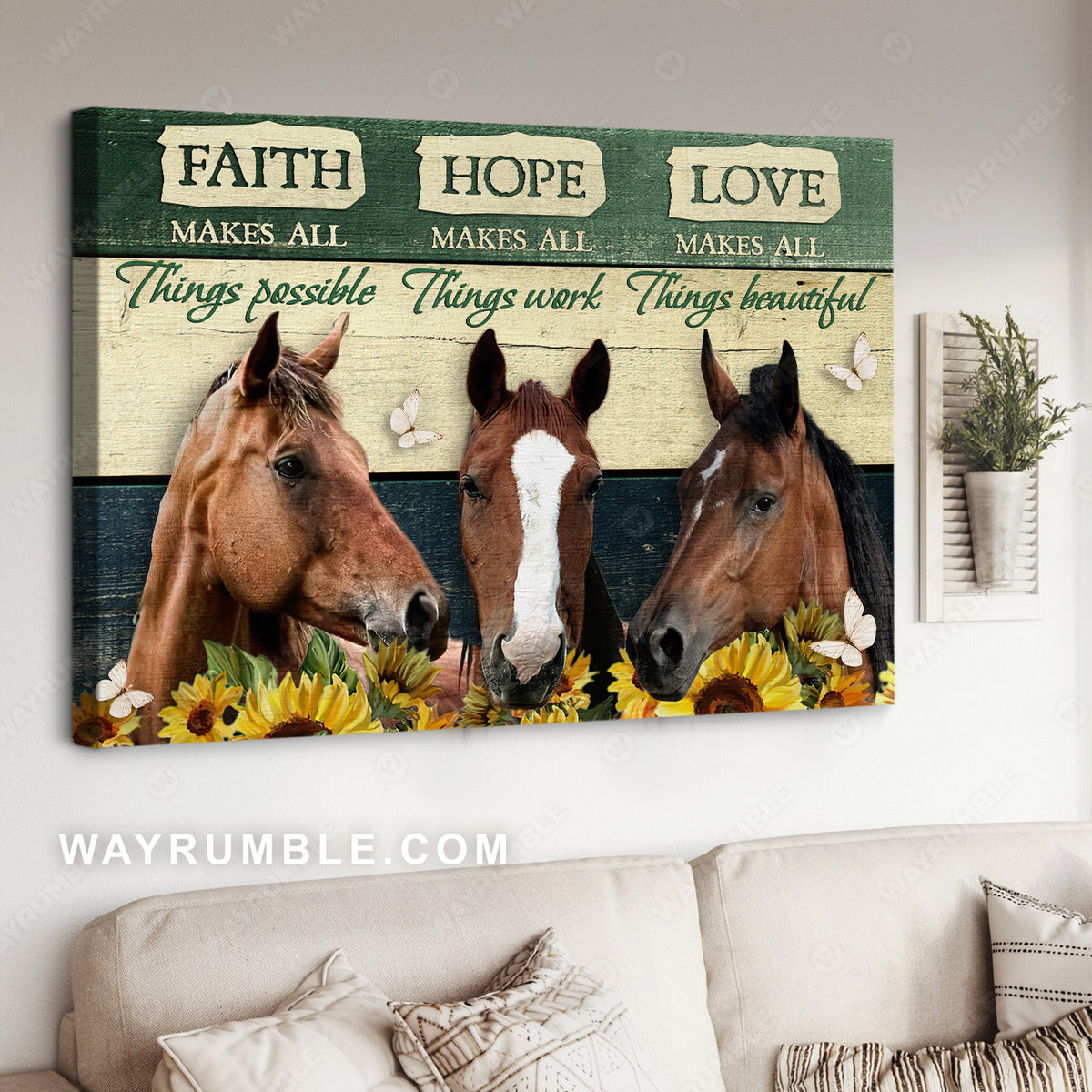 Quarter horse, Sunflower fence, Faith makes all things possible - Jesus Landscape Canvas Prints, Christian Wall Art