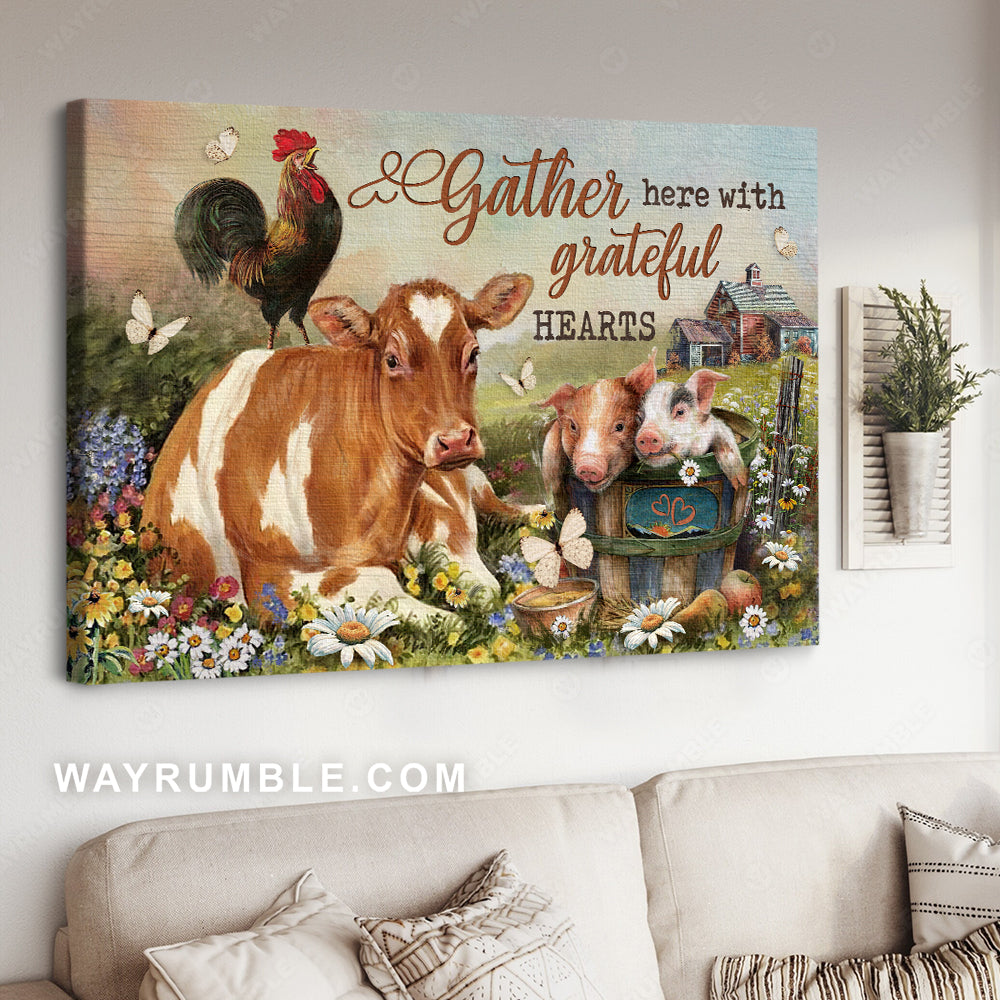 Beautiful animals, Farm painting, Gather here with grateful hearts - Jesus Landscape Canvas Prints, Christian Wall Art 
