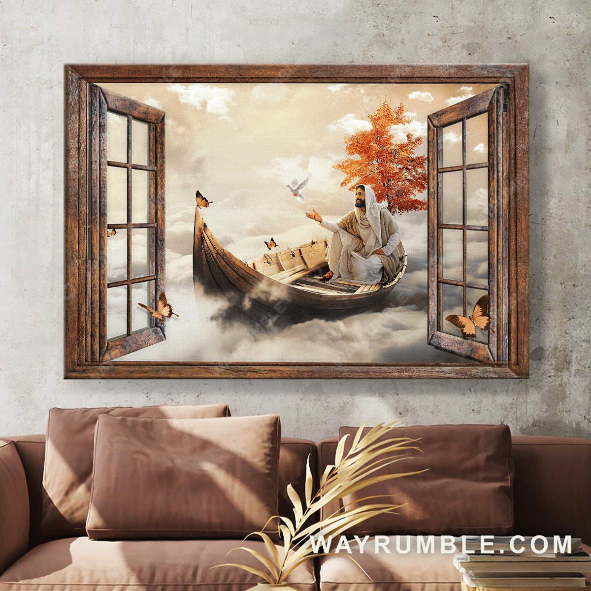 Amazing Jesus Christ, Beautiful boat, Monarch butterfly, Jesus painting - Jesus Landscape Canvas Prints, Home Decor Wall Art