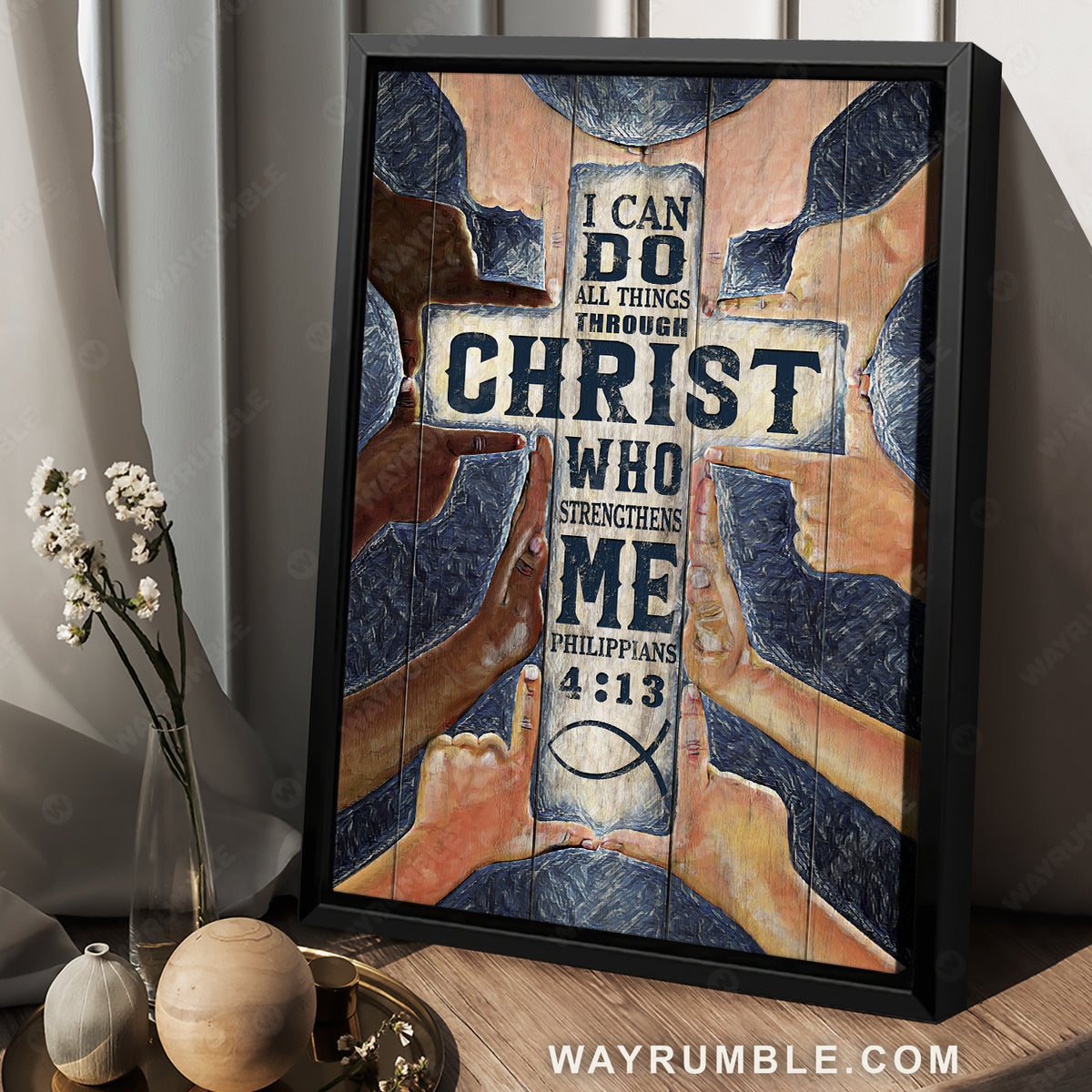 Hand symbol, Unique cross, I can do all things through Christ - Jesus Portrait Canvas Prints, Home Decor Wall Art