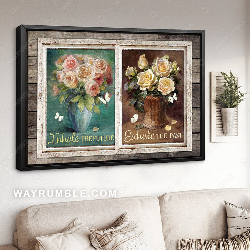 Still life drawing, Light pink rose, Butterfly, Inhale the future - Jesus Landscape Canvas Prints, Christian Wall Art