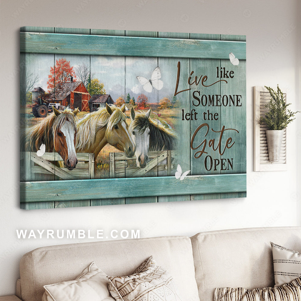 Dream horse, Mint background, Butterfly, Live like someone left the gate open - Jesus Landscape Canvas Prints, Christian Wall Art
