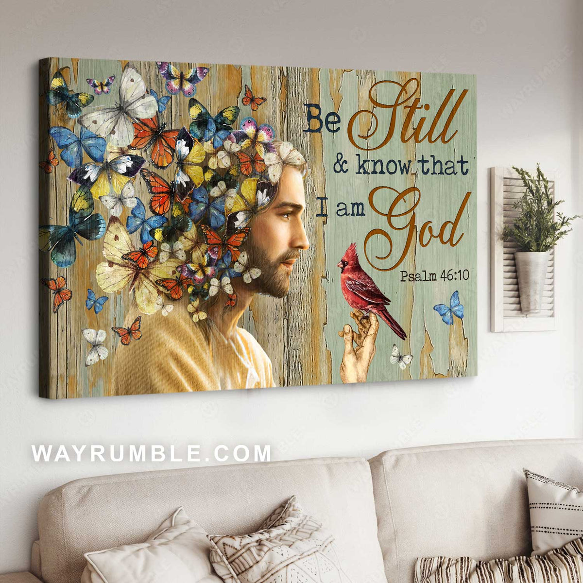Colorful butterfly, The real face of Jesus, Red cardinal, Be still and know that I am God - Jesus Landscape Canvas Prints, Christian Wall Art