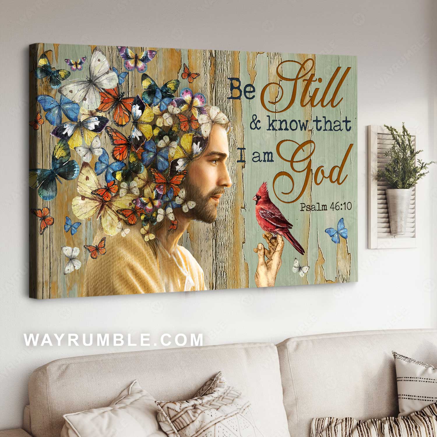 Colorful butterfly, The real face of Jesus, Red cardinal, Be still and know that I am God - Jesus Landscape Canvas Prints, Christian Wall Art