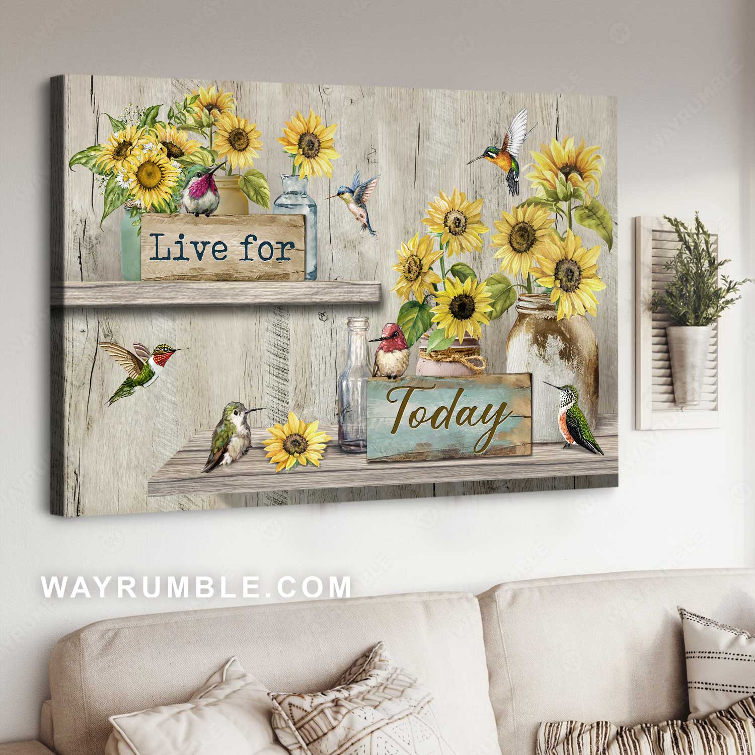 Sunflower painting, Cute hummingbird, Colorful sparrow, Live for today - Jesus Landscape Canvas Prints, Home Decor Wall Art
